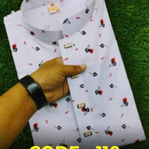 প্রিমিয়াম সুতি কটন পাঞ্জাবি - সাদা প্রিন্ট