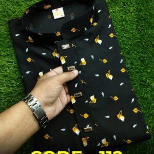 প্রিমিয়াম সুতি কটন পাঞ্জাবি - কালো ব্লু প্রিন্ট