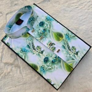 পানপাতা ডিজাইন প্রিমিয়াম পাঞ্জাবি  - সাদা ও লাইট গ্রিন