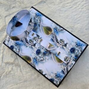 পানপাতা ডিজাইন প্রিমিয়াম পাঞ্জাবি  - সাদা ও স্কাই ব্লু